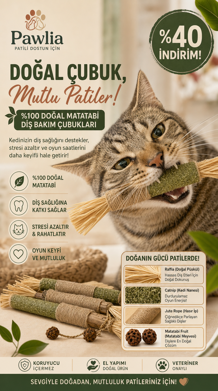 Pawlia™ Doğal Matatabi Diş Bakım Çubukları — 2'li Set, %100 Doğal, Plak Önleyici, Stres Azaltıcı